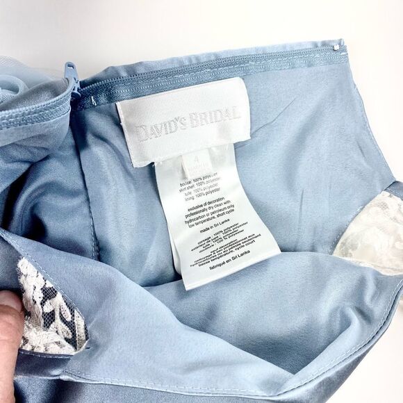 David’s bridal blue tulle flower girl dress with lace sleeve 4 - Picture 7 of 7